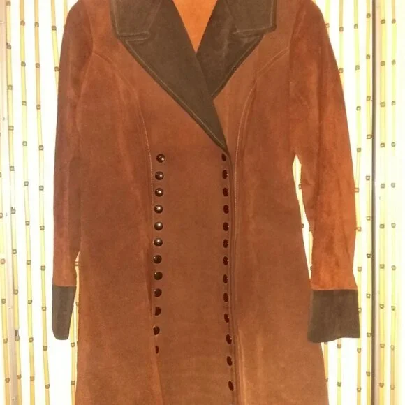 Vintage~60s 70s Suede/Leather 2 Tone BUTTON DETAIL~Penny Lane Coat - Picture 1 of 14